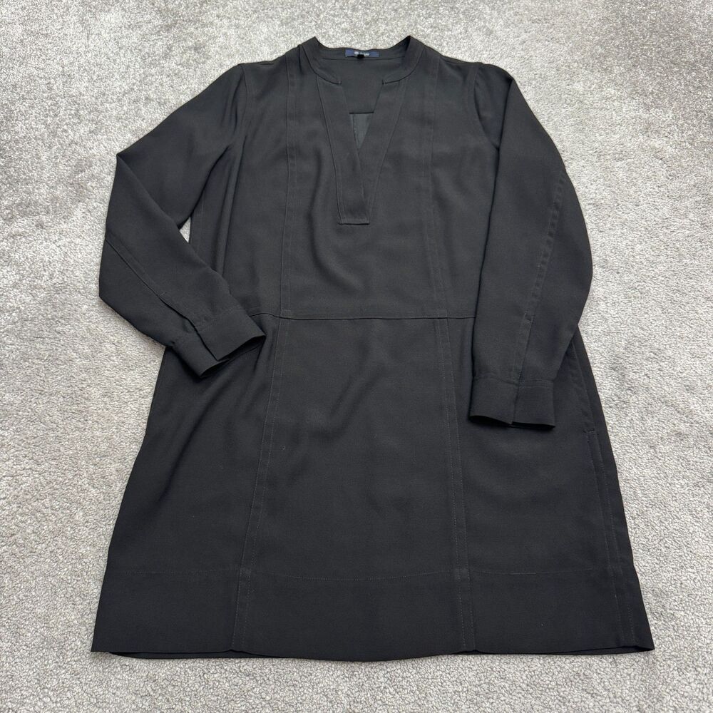 Madewell Director Midi Shift Dress Women Medium Black Long Sleeve V-Neck Pockets